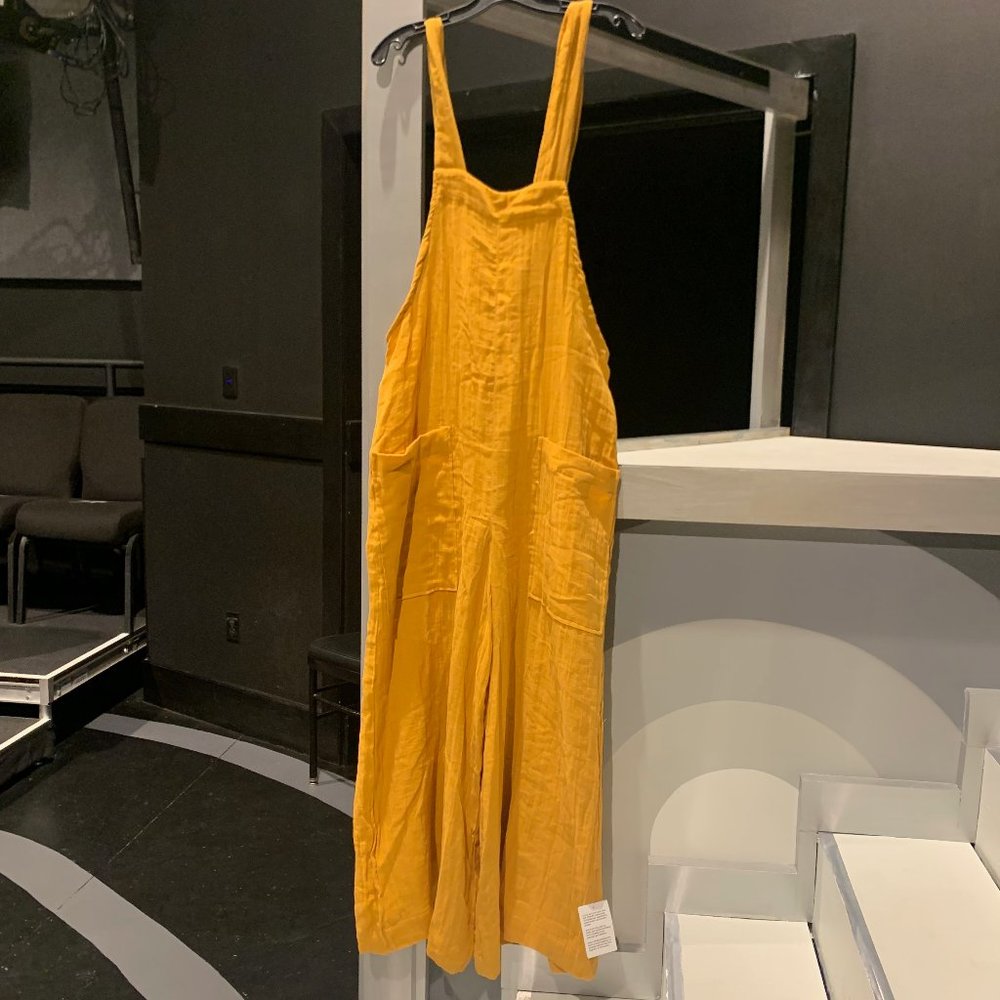 ASOS DESIGN minimal crinkle overalls jumpsuit in mustard
